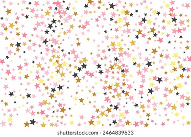 Festive black pink gold stardust vector wallpaper. Many stardust spangles holiday decoration elements. Dreams star dust background. Sparkle confetti poster decor.