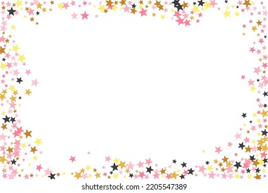 Festive black pink gold stars magic scatter texture. Little starburst spangles New Year decoration elements. Baby shower stars magic background. Sparkle elements banner decor.