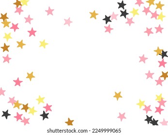 Festive black pink gold stars falling vector design. Many starburst spangles New Year decoration particles. Baby shower stars falling wallpaper. Spangle elements gift decor.