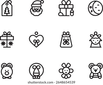 Festive Black and White Christmas Icons A Collection of Minimalist Holiday Symbols and Decorations for Graphic Design