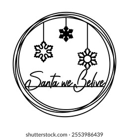 Festive black-and-white wreath design with intricate Christmas elements and snowflakes. Great for printables, holiday decor, and seasonal crafting activities.