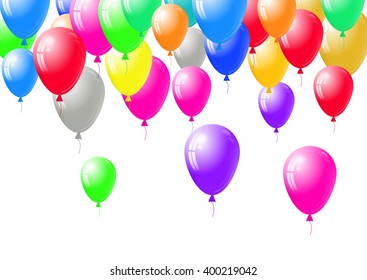 Festive blank card template with balloons background. Balloons isolated on the white background.