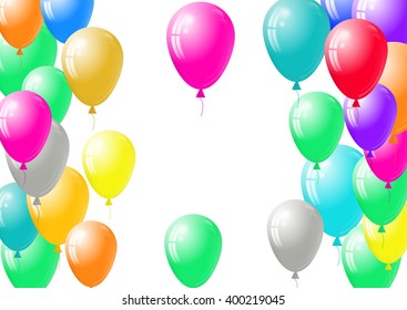 Festive blank card template with balloons background. Balloons isolated on the white background.