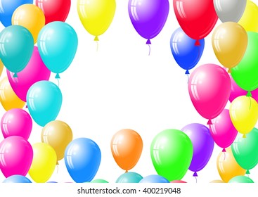 Festive blank card template with balloons background. Balloons isolated on the white background.