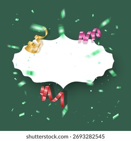 Festive Blank Frame with Confetti and Ribbons, Greeting card