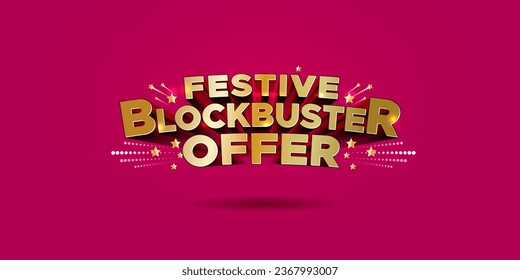 Festive Blockbuster offer. 3d Luxury, golden Vector typography on red background. Festival offers, sale, discount, advertising logo design.