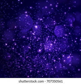 Festive blue background with sparkles and glitter , glow light effect.