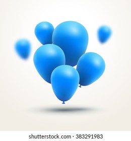 Festive Blue Balloons Realistic. Vector Composition Of Bunch Blue Baloons.