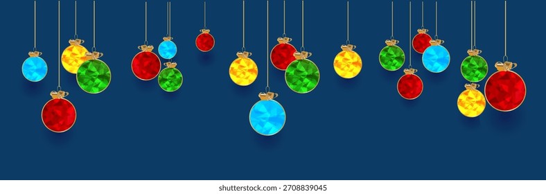 Anuncio azul festivo con Navidades de polietileno bajas y adornos del año Nuevo