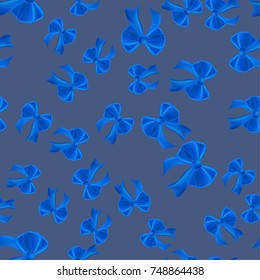 Festive blue bows on a gray background, seamless pattern.