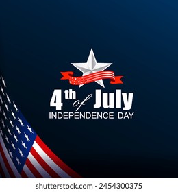 Festive blue dark illustration, America flag element in the corner.