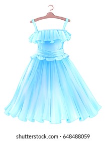 Festive  blue dress for girl. Princess style