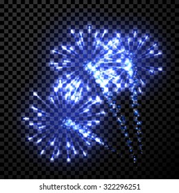 Festive blue firework background. Vector illustration.