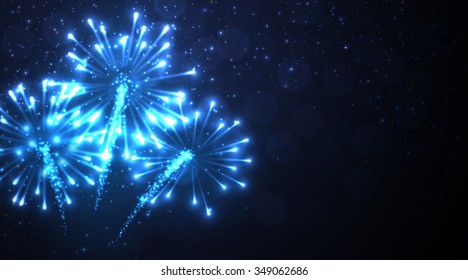 Festive blue firework background. Vector illustration.

