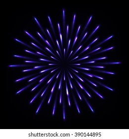 Festive blue firework poster with black background abstract vector illustration