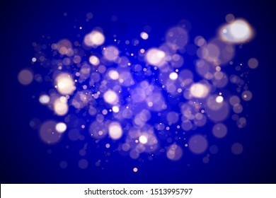 Festive blue and golden luminous background with colorful lights bokeh. Christmas concept Xmas greeting card. Magic holiday poster, banner. Night bright gold sparkles Vector Light abstract