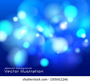 Festive blue luminous background with colorful lights. Blurred bright abstract bokeh. Christmas concept. Xmas greeting card. Magic holiday poster, banner. Night bright gold sparkles Vector Light .