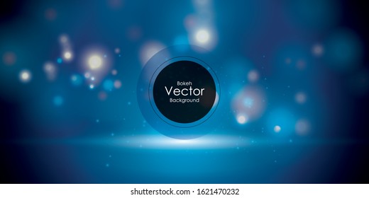 Festive blue luminous background with colorful lights blurred bokeh.