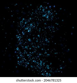 Festive blue luminous background with colorful lights. Blurred bright abstract bokeh. Christmas concept. Xmas greeting card. Magic holiday poster, banner. Night bright gold sparkles Light .