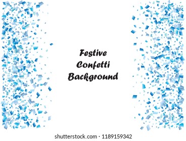 Festive blue rectangle confetti background. Abstract frame confetti texture for holiday, postcard, poster, website, carnival, birthday, children's parties. Cover confetti mock-up. Wedding card layout