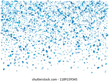 Festive blue rectangle confetti background. Abstract frame confetti texture for holiday, postcard, poster, website, carnival, birthday, children's parties. Cover confetti mock-up. Wedding card layout
