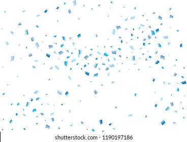 Festive blue rectangle confetti background. Abstract frame confetti texture for holiday, postcard, poster, website, carnival, birthday, children's parties. Cover confetti mock-up. Wedding card layout