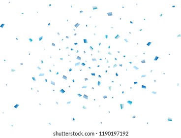 Festive blue rectangle confetti background. Abstract frame confetti texture for holiday, postcard, poster, website, carnival, birthday, children's parties. Cover confetti mock-up. Wedding card layout