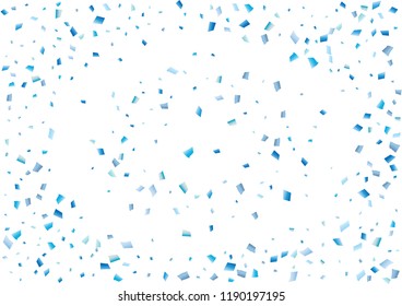 Festive blue rectangle confetti background. Abstract frame confetti texture for holiday, postcard, poster, website, carnival, birthday, children's parties. Cover confetti mock-up. Wedding card layout