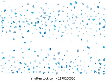 Festive blue rectangle confetti background. Abstract frame confetti texture for holiday, postcard, poster, website, carnival, birthday, children's parties. Cover confetti mock-up. Wedding card layout