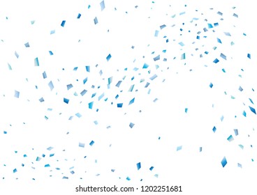 Festive blue rectangle confetti background. Abstract frame confetti texture for holiday, postcard, poster, website, carnival, birthday, children's parties. Cover confetti mock-up. Wedding card layout