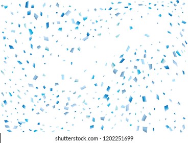 Festive blue rectangle confetti background. Abstract frame confetti texture for holiday, postcard, poster, website, carnival, birthday, children's parties. Cover confetti mock-up. Wedding card layout