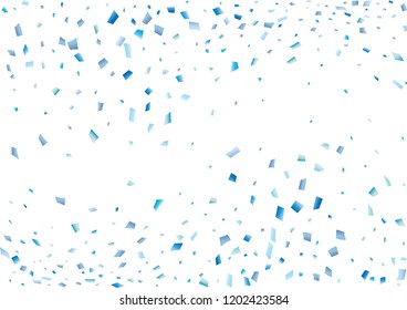 Festive blue rectangle confetti background. Abstract frame confetti texture for holiday, postcard, poster, website, carnival, birthday, children's parties. Cover confetti mock-up. Wedding card layout