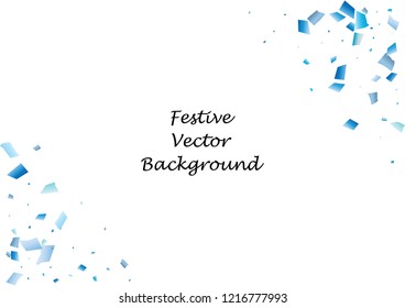 Festive blue rectangle confetti background. Abstract frame confetti texture for holiday, postcard, poster, website, carnival, birthday, children's parties. Cover confetti mock-up. Wedding card layout