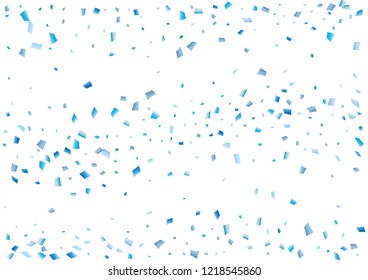 Festive blue rectangle confetti background. Abstract frame confetti texture for holiday, postcard, poster, website, carnival, birthday, children's parties. Cover confetti mock-up. Wedding card layout