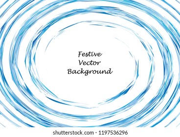 Festive blue round line background. Abstract twisted frame linen texture for holiday, postcard, poster, website, carnival, birthday, children's party. Spiral line cover mock-up. Wedding card layout