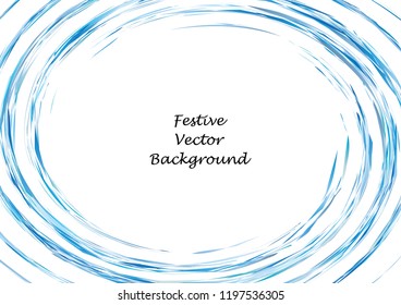 Festive blue round line background. Abstract twisted frame linen texture for holiday, postcard, poster, website, carnival, birthday, children's party. Spiral line cover mock-up. Wedding card layout
