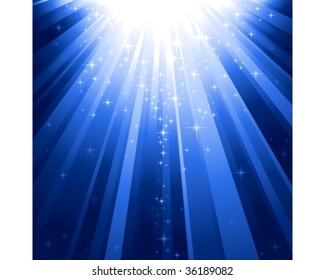 Festive blue square abstract background with stars descending on rays of light. 7 global colors, background controlled by 1 linear gradient.