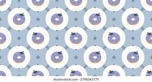 Festive blue and white Christmas pattern with reindeer and stars suitable for seasonal holiday designs