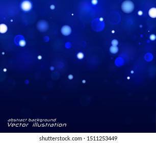 Festive blue and white luminous background with colorful lights bokeh. Christmas concept. Xmas greeting card Vector