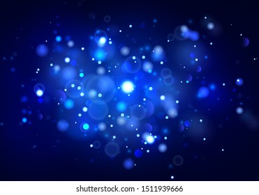 Festive blue and white luminous background with colorful lights bokeh. Christmas concept. Xmas greeting card Vector