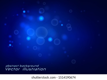 Festive blue and white luminous background with colorful lights bokeh. Christmas concept. Xmas greeting card Vector