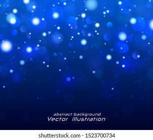 Festive blue and white luminous background with colorful lights bokeh. Christmas concept. Xmas greeting card