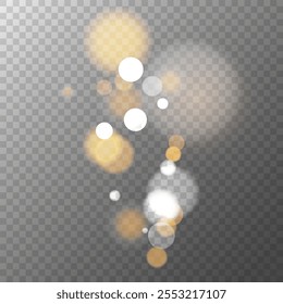 Luces bokeh festivas. Efecto de luz borrosa brillante. Plantilla de superposición borrosa Abstractas. Fondo transparente. Plantilla gráfica. Ilustración vectorial.