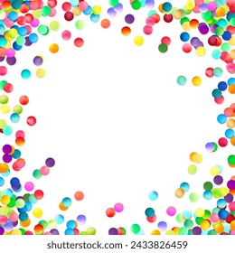 A festive border of colorful bubbles encircles a clean white center, perfect for joyful messages or celebratory designs.