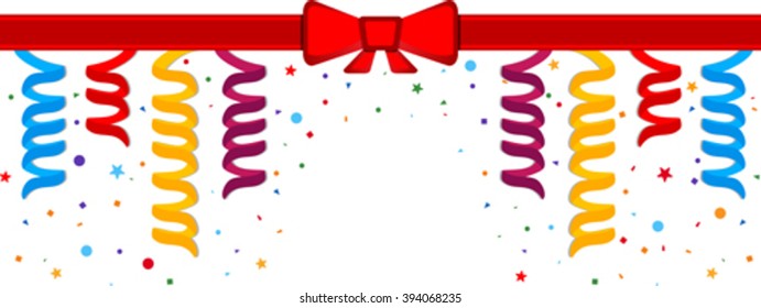 Festive border with serpentine and red ribbon. Eps 10