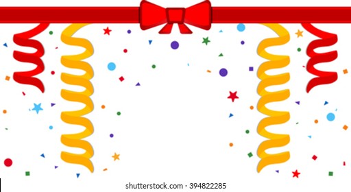 Festive border with serpentine and red ribbon. Eps 10
