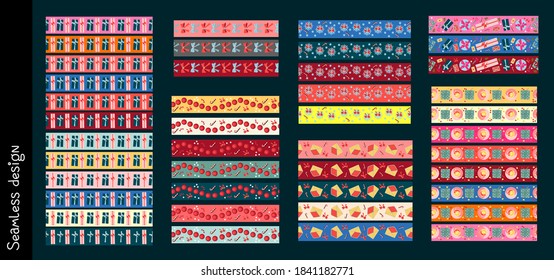 Festive border, template set. A large collection of congratulatory borders, ornaments, brushes. Abstract geometric dividers, sseasonal symbols design elements.