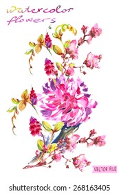  Festive bouquet  flowers drawn with watercolor paintsflowers.Album"New bouquets by a holiday from water color flowers".Album "Vector bouquets by holidays from the picturesque drawn flowers."
