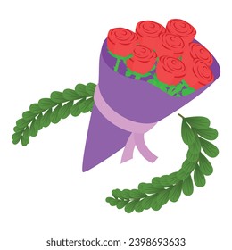 Festive bouquet icon isometric vector. Big bouquet of red rose and green branch. Celebration, congratulation