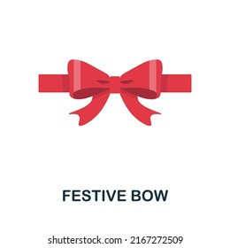 Festive Bow flat icon. Colored element sign from christmas collection. Flat Festive Bow icon sign for web design, infographics and more.